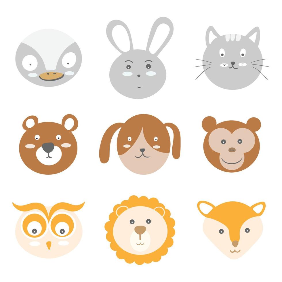 Animal face cute character hand drew vector art