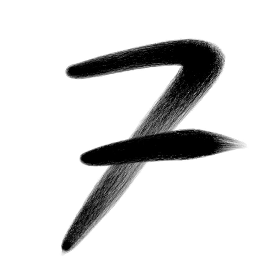 siete, vector de diseño número siete, diseño de icono de logotipo de 7º cumpleaños, diseño de tipografía de nombres de 7 números, logotipo de celebración de aniversario de 7 años, números de letras negras dibujo de pincel boceto dibujado a mano