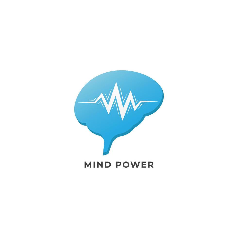 Mind Power logo design template isolated on white background. Blue brain with pulse signal wave logo concept. vector