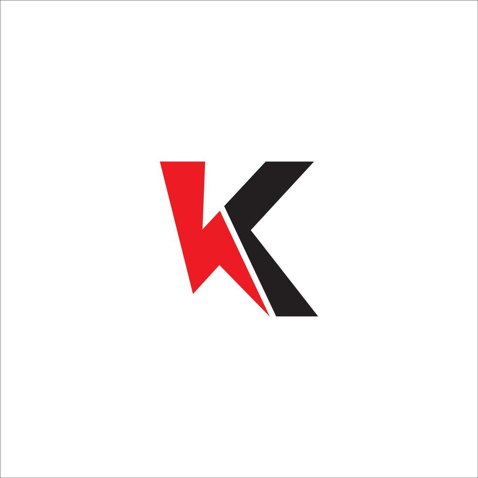 Letter K Initial Logo Design Template. Alphabet with Lightning shape logo concept. Black and Red Color Theme. Isolated On White Background. vector