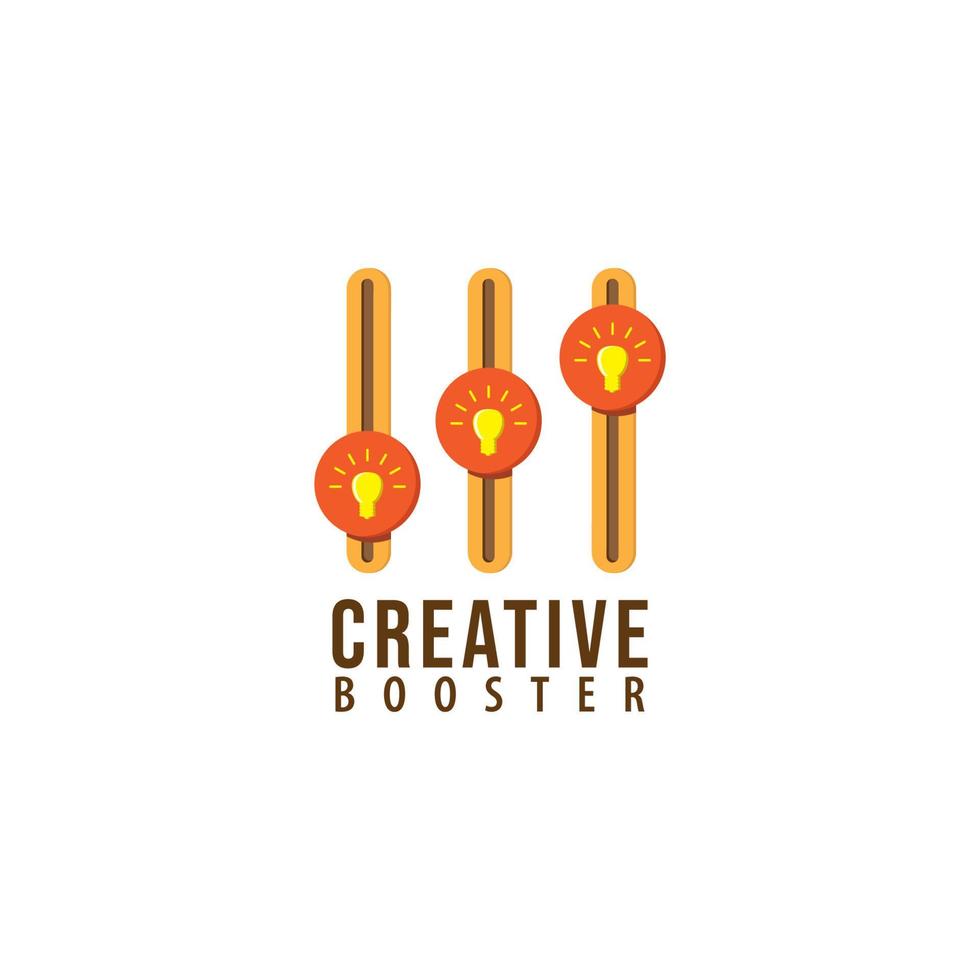 plantilla de diseño de logotipo de refuerzo creativo. bombilla incandescente con concepto de logotipo de ecualizador. aislado sobre fondo blanco. tema de color amarillo y naranja. vector