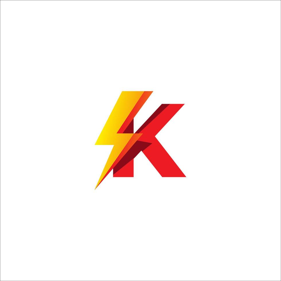 plantilla de diseño de logotipo inicial de letra k. alfabeto con concepto de logo de forma de trueno. aislado sobre fondo blanco. tema de color de gradación rojo y amarillo naranja caliente. vector