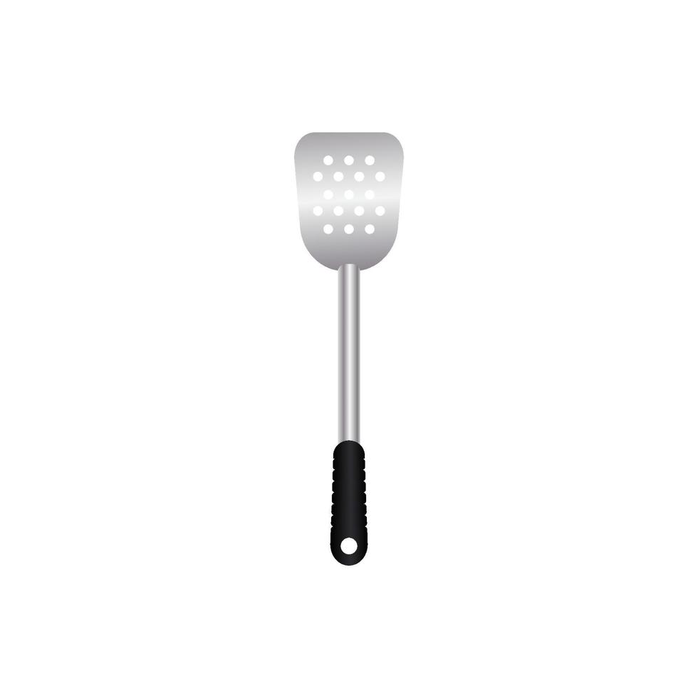 Spatula utensil, metal tool for frying with heat resistant handle. Realistic vector illustration. isoalted on white background
