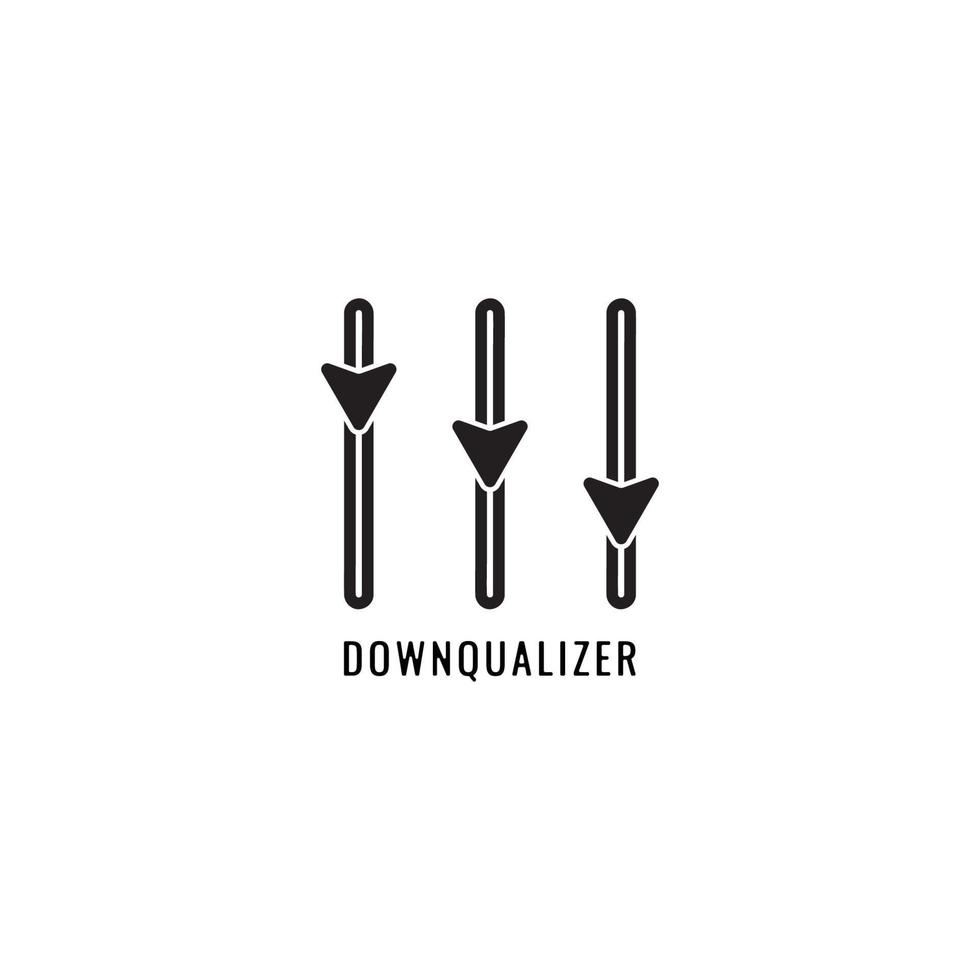 Dequalizer logo design template Isolated on white background. Down arrow blend with equalizer design concept. Explain performance degradation, losses, recession and other related vector