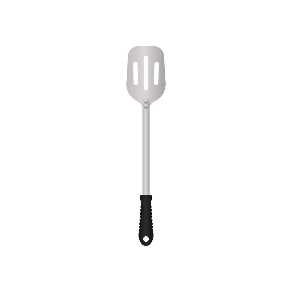 Spatula utensil vector illustration isoalted on white background. Metal tool for cooking with heat resistant handle. Suitable for 3d Realistic Mockup.