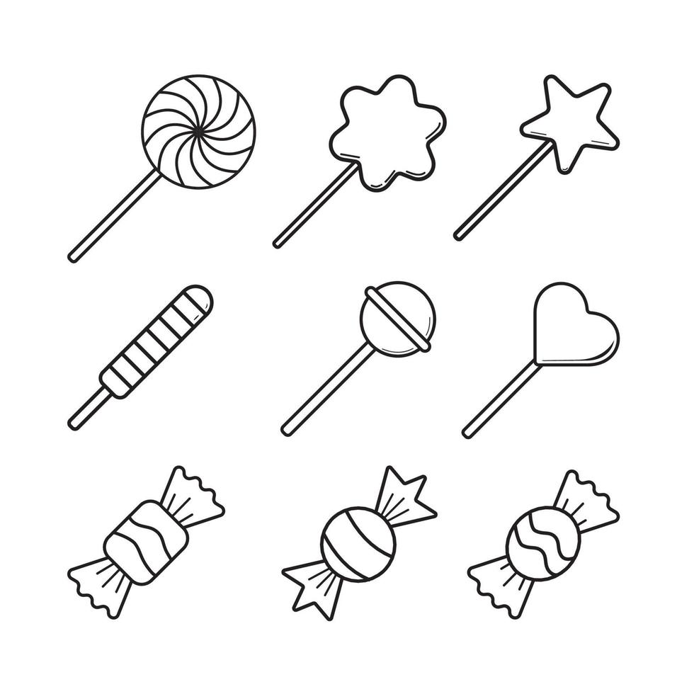 Sweets Candy vector icon set in thin line style.  Design illustration isolated on white background