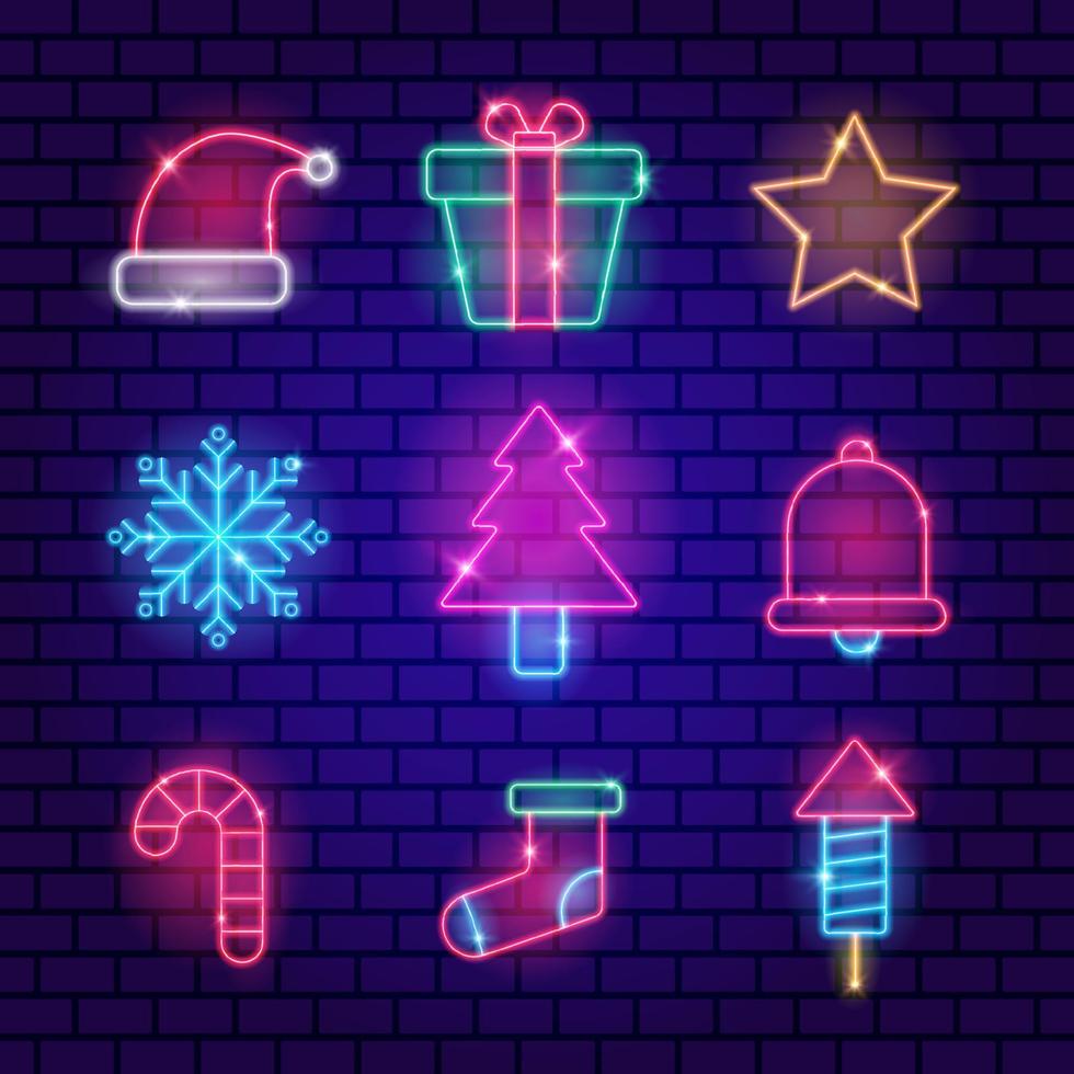 Christmas neon icons set happy christmas collection light signs neon luminous symbols for new year vector