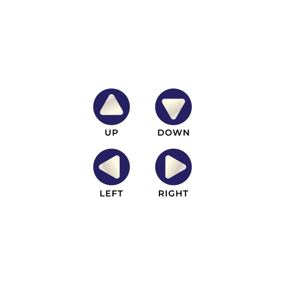 4 Rounded arrows button icon set. Up down left right game control navigation. Ellipse and rounded triangle shape design element vector