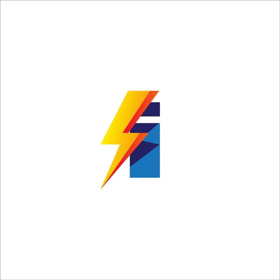 Lowercase i Letter Initial Logo Design Template. Alphabet with Thunder Shape Logo Concept. Blue and Yellow Orange Gradation Color Theme. Isolated On White Background vector