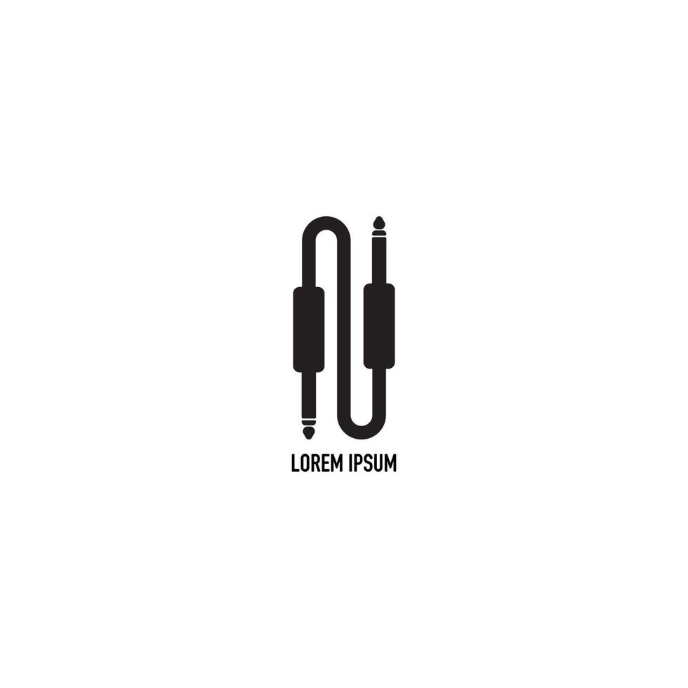 cable jack logo concept. Audio wave logo design template. Isolated, Audio equipment, sound system, instrument. Black and White vector