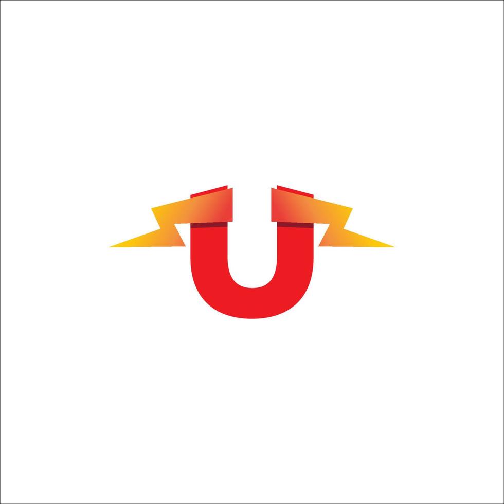 Letter U Initial Logo Design Template. Alphabet with Thunder Shape Logo Concept. Hot Red and Orange Gradation Color Theme. Isolated On White Background vector