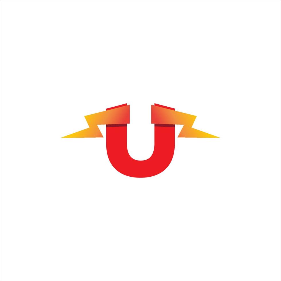 Letter U Initial Logo Design Template. Alphabet with Thunder Shape Logo Concept. Hot Red and Orange Gradation Color Theme. Isolated On White Background vector