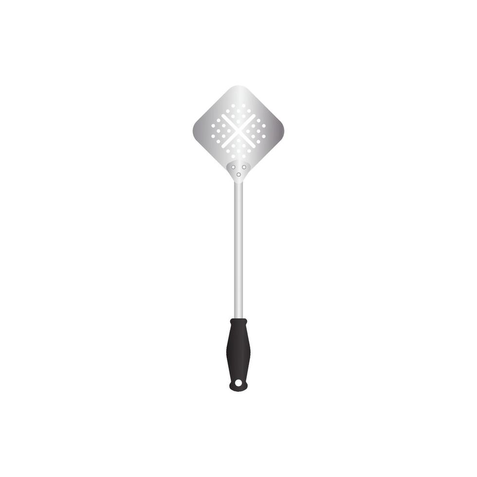 Square spatula utensil vector illustration isoalted on white background. Metal tool for frying with heat resistant handle. Suitable for 3d Realistic Mockup.