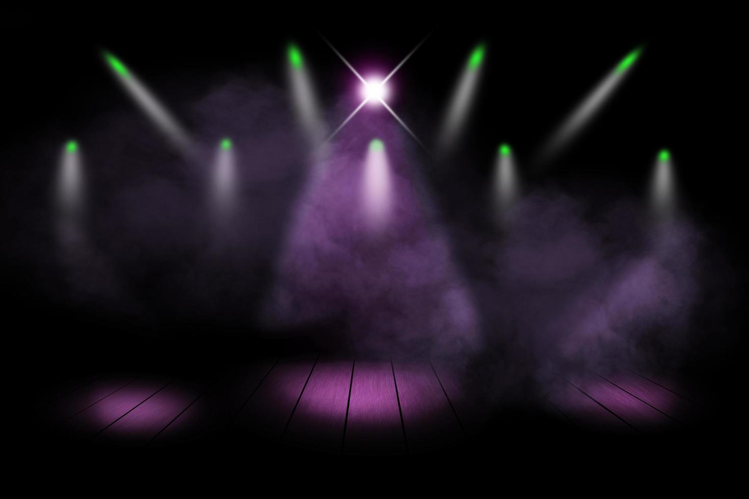 Pink lighting and smoke on stage with floor wood photo