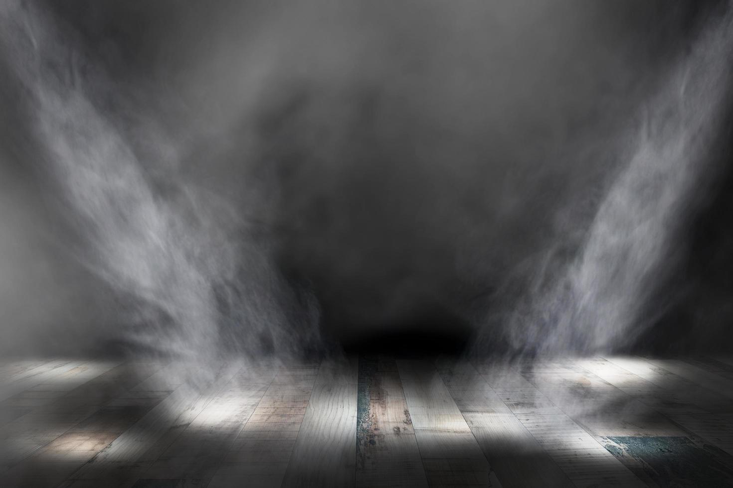 lighting and smoke on stage with wooden floor photo