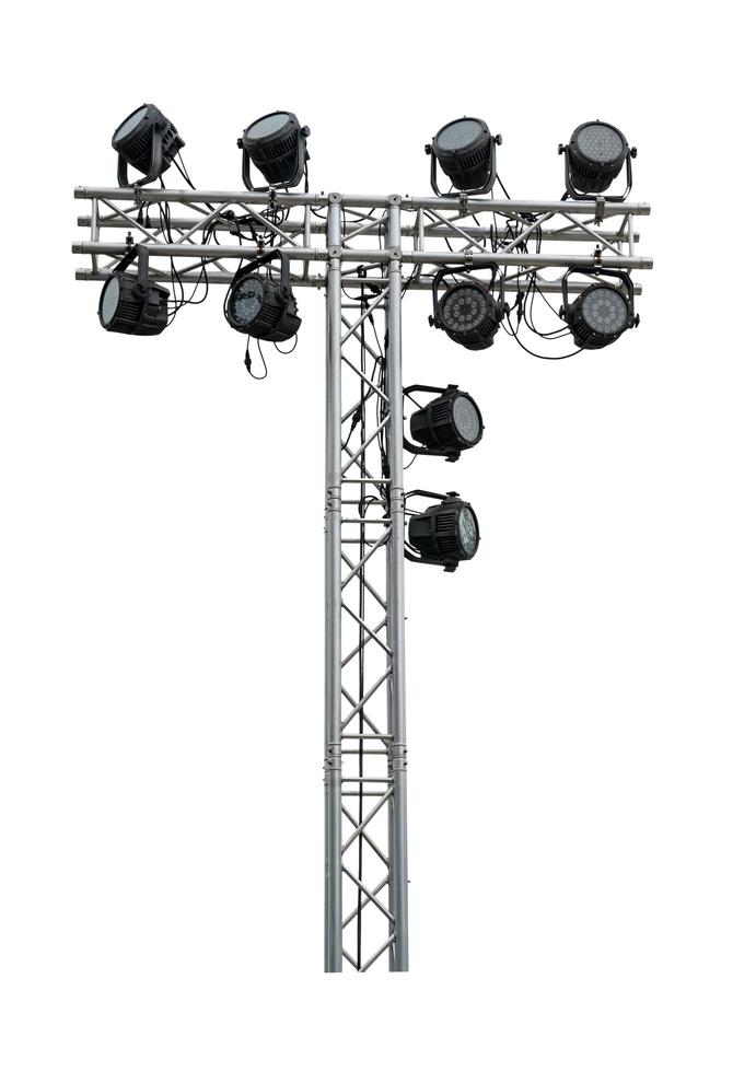 Stadium lights or stage spotlights isolated on white background photo