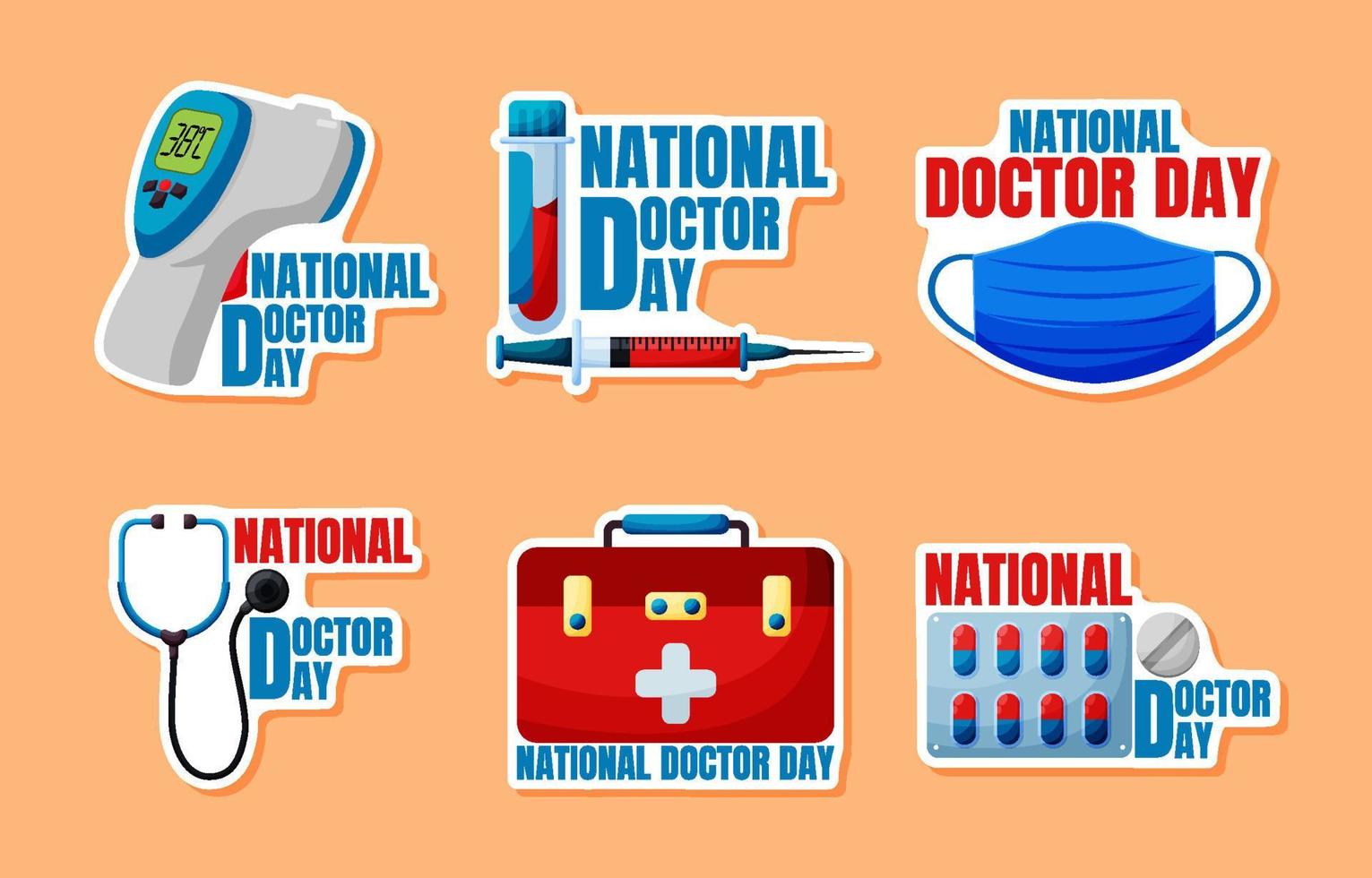 paquete de pegatinas del día nacional del médico vector