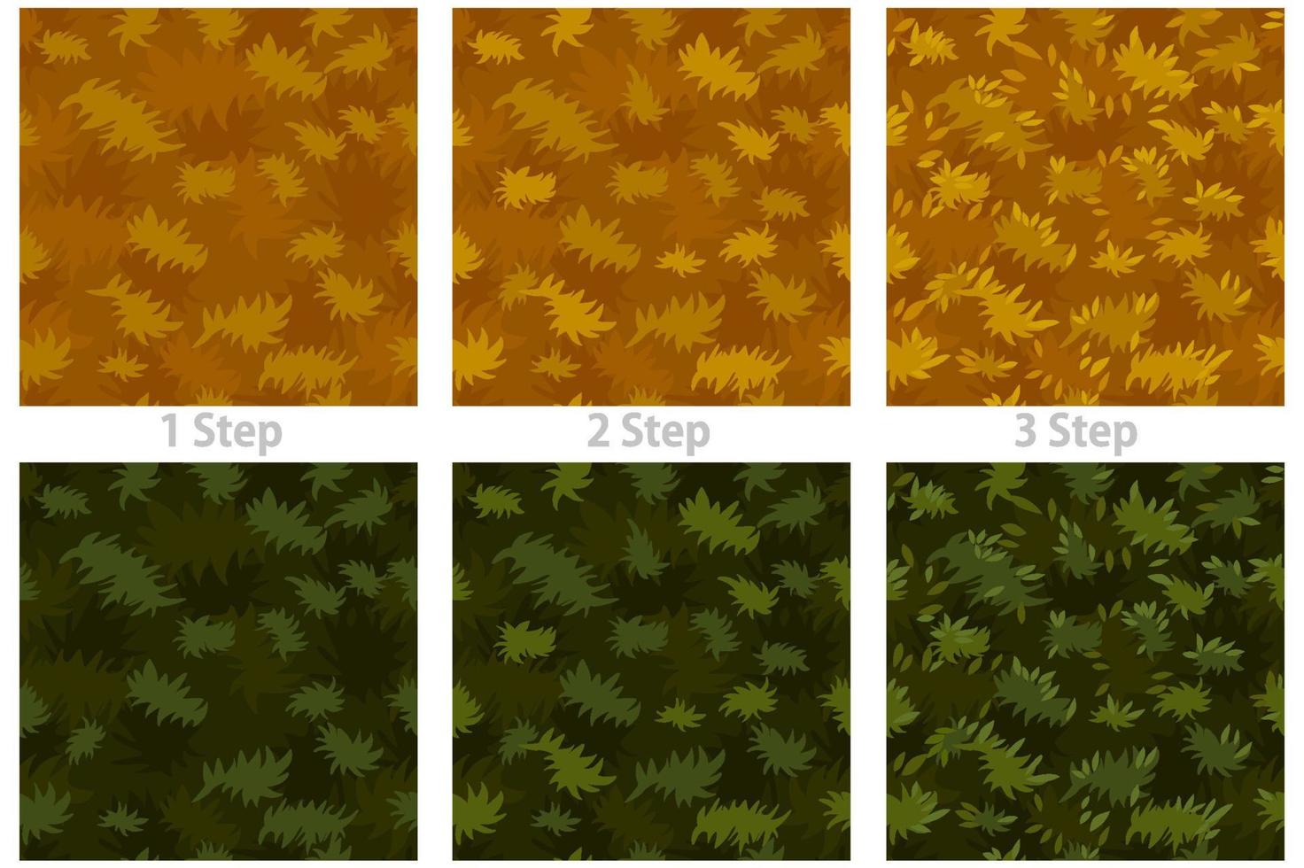 Seamless texture grass, drawing step by step dry and green grass. Vector illustration set organic textured backgrounds improvement for the game.