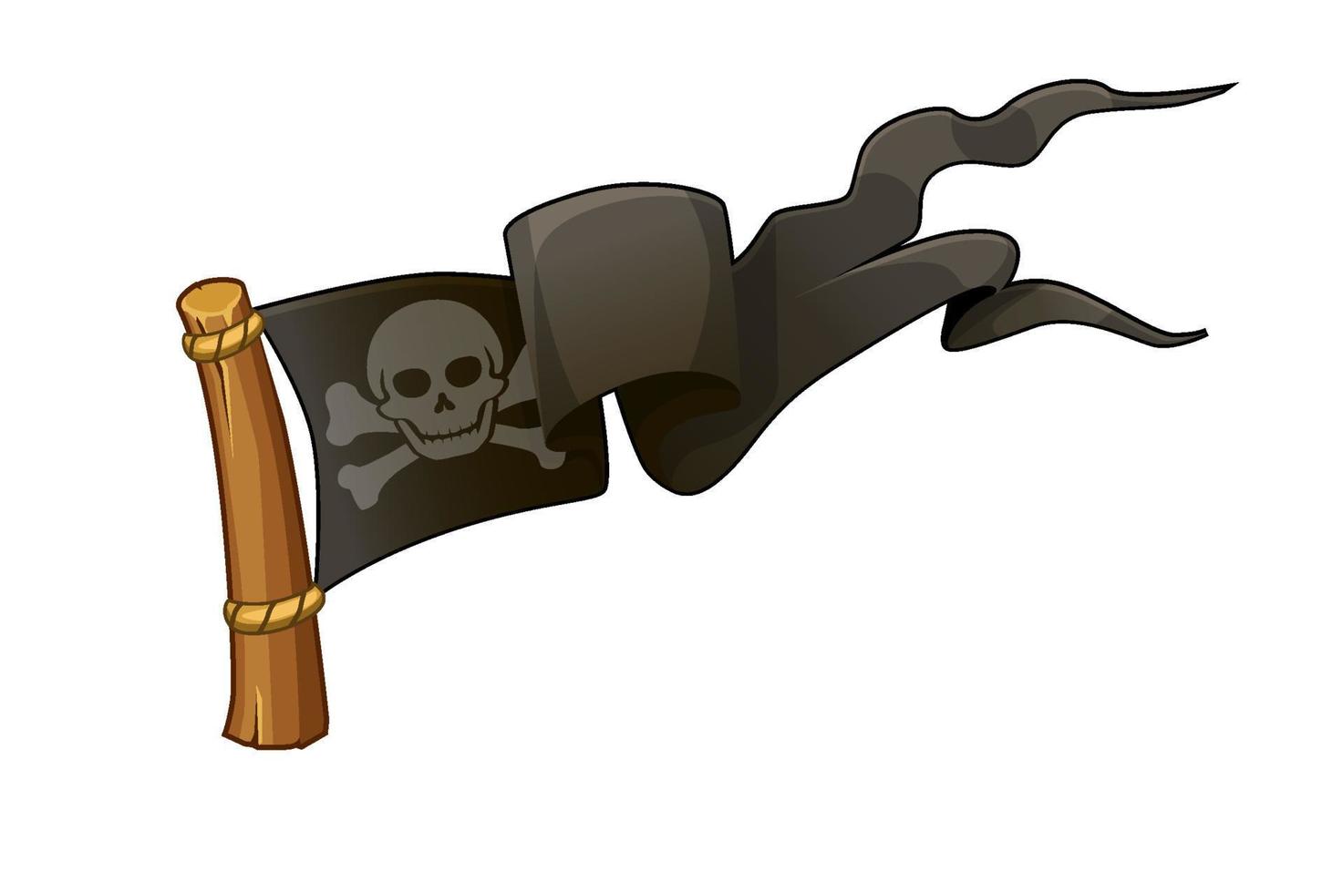 bandera negra pirata, calavera con huesos para el juego. ilustración vectorial del jolly roger, icono de la bandera. vector