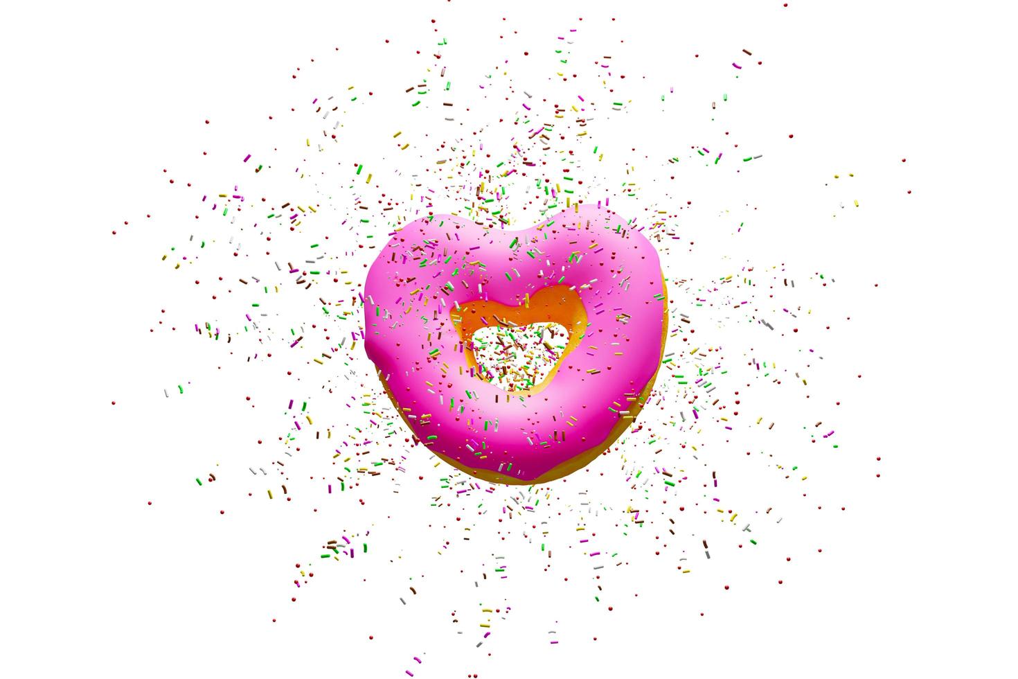 Heart shaped pink donuts with topping isolated on white background ,doughnut 3d rendering photo