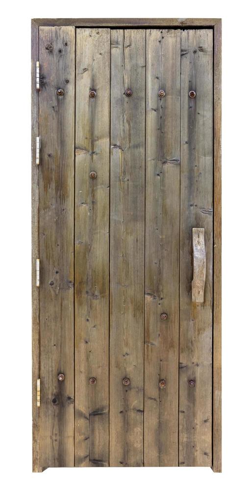 ancient wooden door on white wall,clipping path photo
