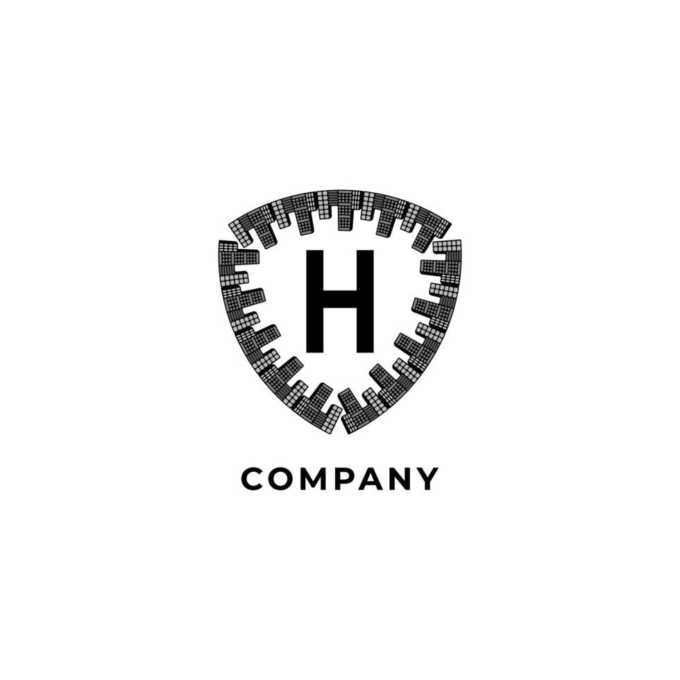 Letter H Alphabet Logo Design Template. Insurance, Security, Protection Logo Concept. Town shield illustration. isolated on white background. vector