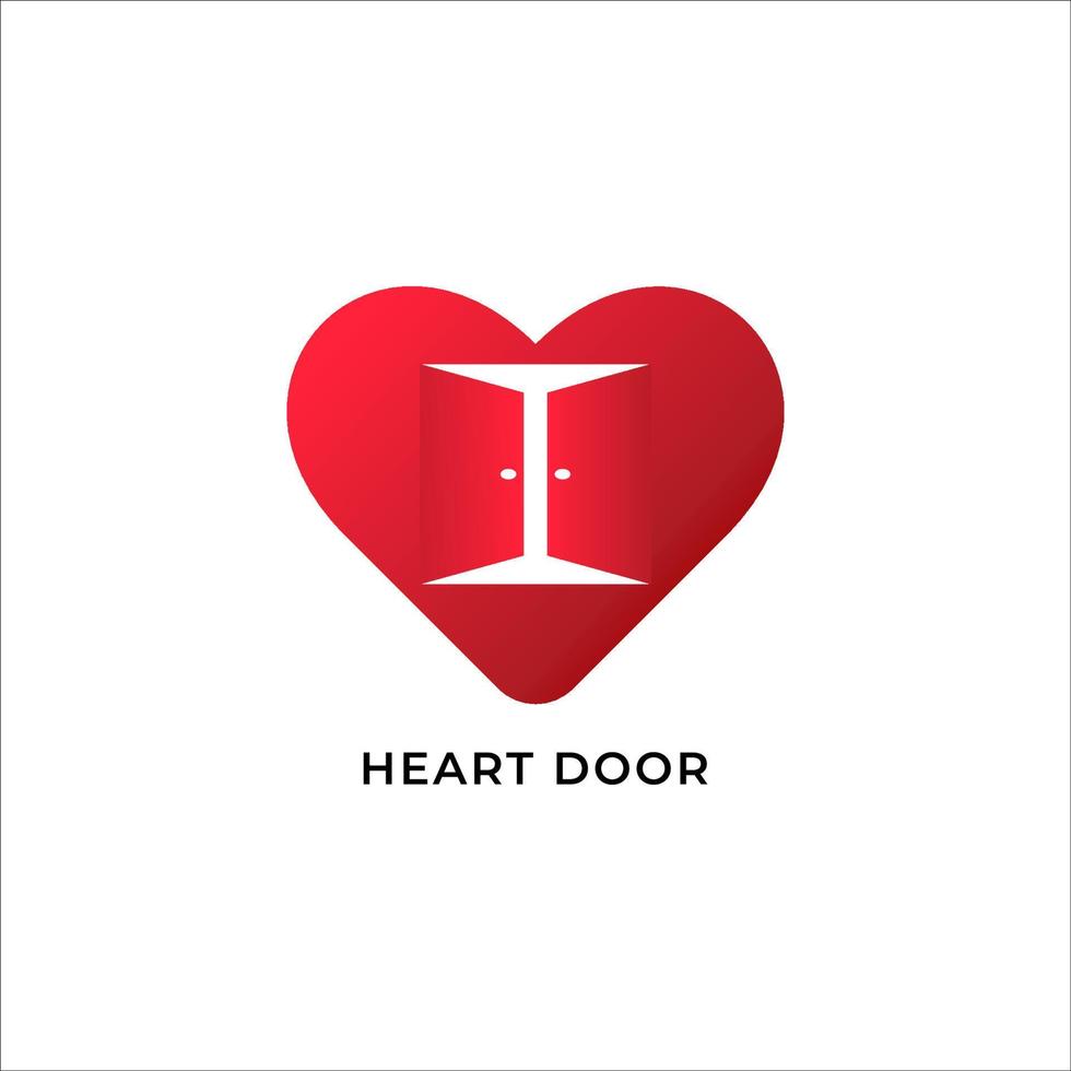 Red Heart door logo design template isolated on white background. Heart with opened twin door logo concept vector