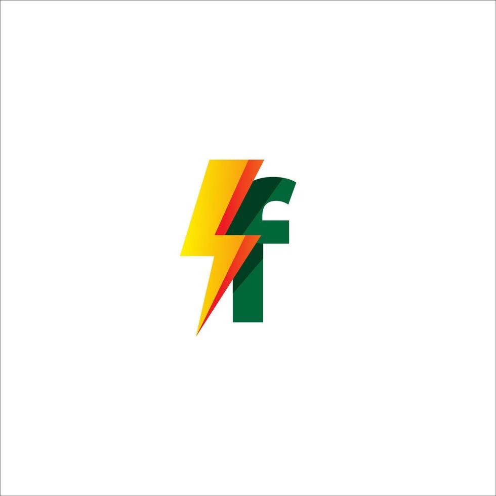 plantilla de diseño de logotipo inicial de letra f minúscula. alfabeto con concepto de logo de forma de trueno. aislado sobre fondo blanco. tema de color de gradación verde oscuro y amarillo naranja. vector