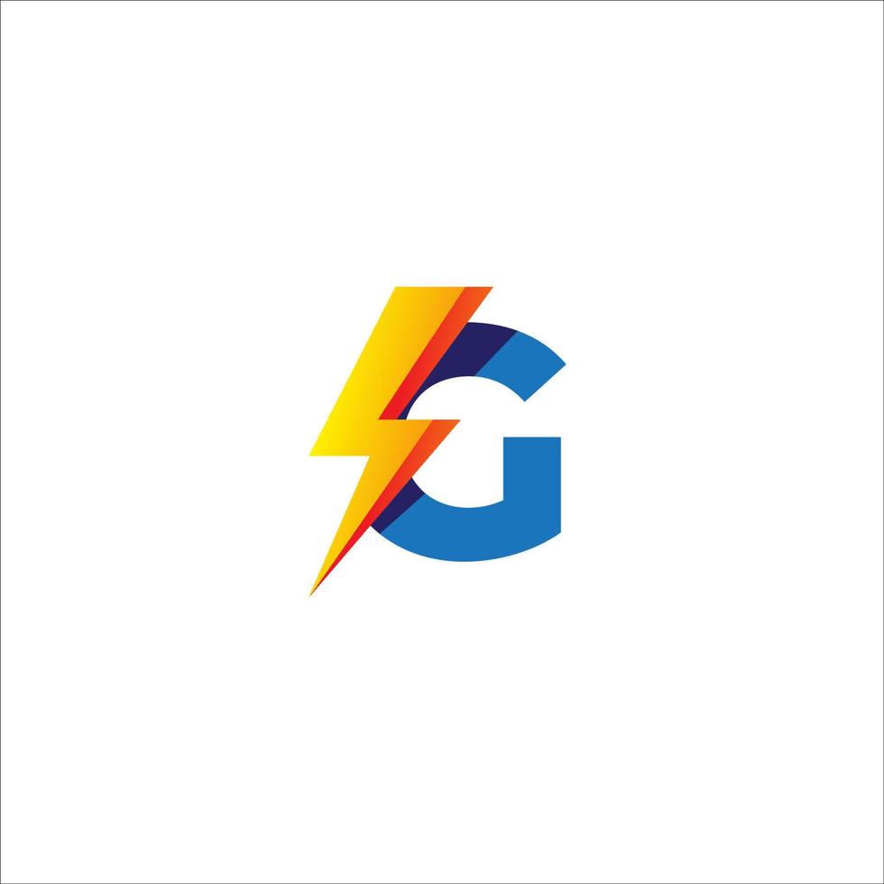 G Letter Initial Logo Design Template Isolated On White Background. Alphabet with Thunder Shape Logo Concept. Blue and Yellow Orange Gradation Color Theme. vector