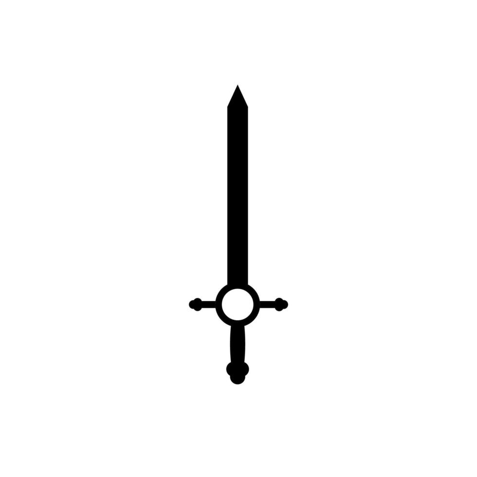 An isolated sword icon on a white background. Fantasy Warrior ancient weapons design silhouette. Logo Vector illustration. Hand-Drawn Daggers and Knives. EPS File Project 10