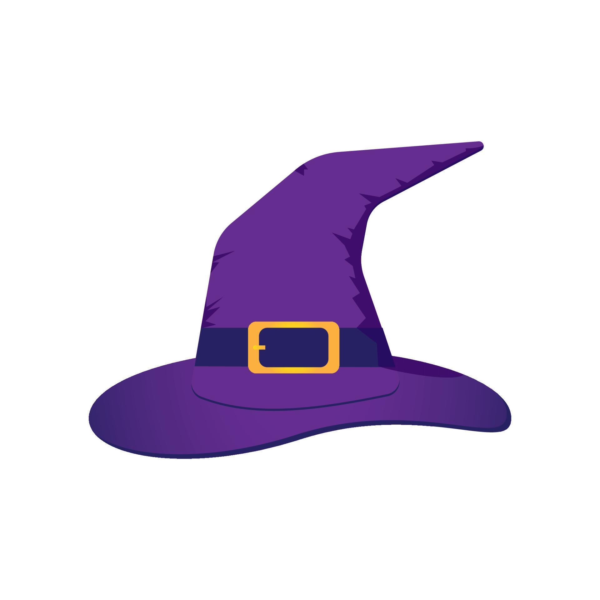 Vector illustration of purple witch hat with a gold buckle isolated on