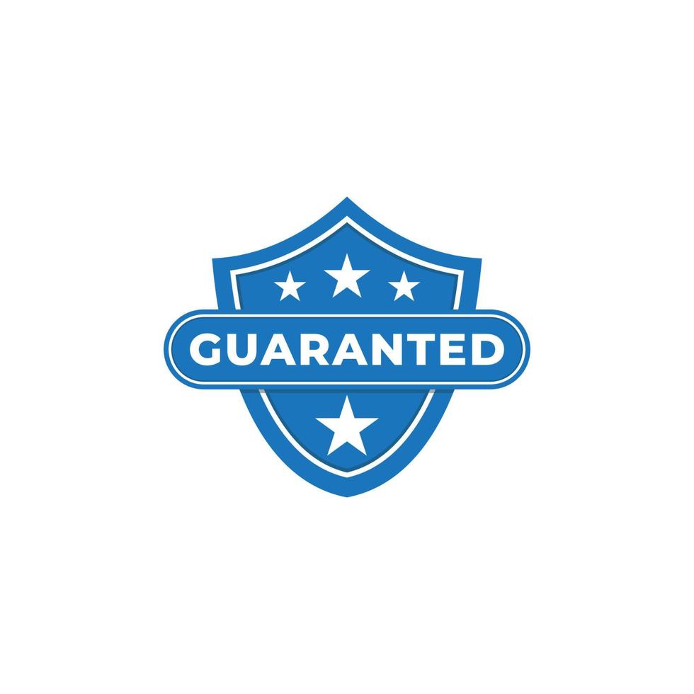 Guaranted label vector illustration isolated on white background. Blue Warranty sign with shield and star shape element design.