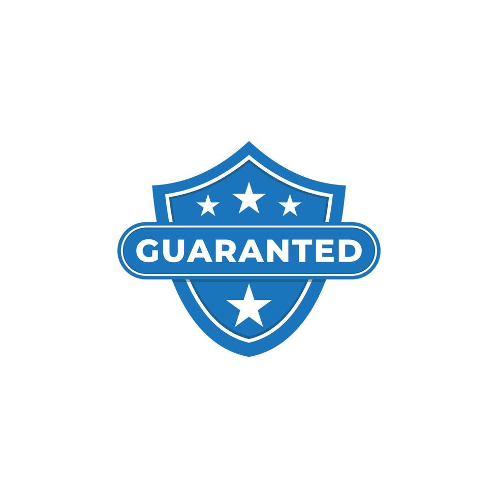 Guaranted label vector illustration isolated on white background. Blue Warranty sign with shield and star shape element design.