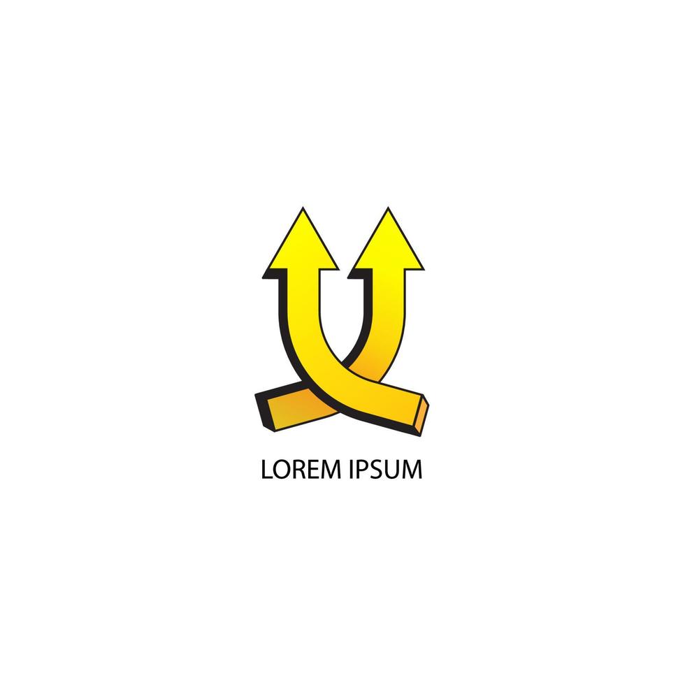 Twin yellow up arrow icon isolated on white background. Company logo design template. Successful progress or grow up next level vector illustration.