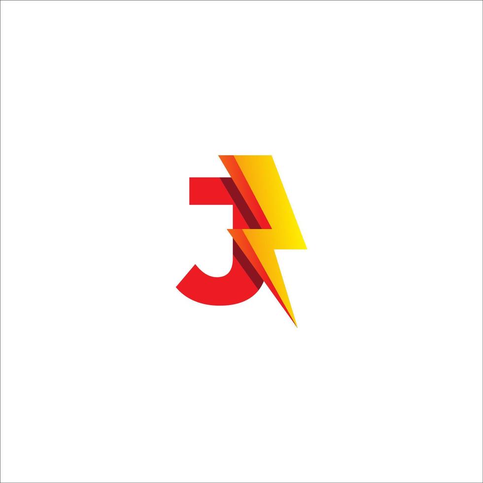 plantilla de diseño de logotipo inicial de letra j aislada sobre fondo blanco. alfabeto con concepto de logo de forma de trueno. tema de color de gradación rojo y amarillo naranja caliente. vector