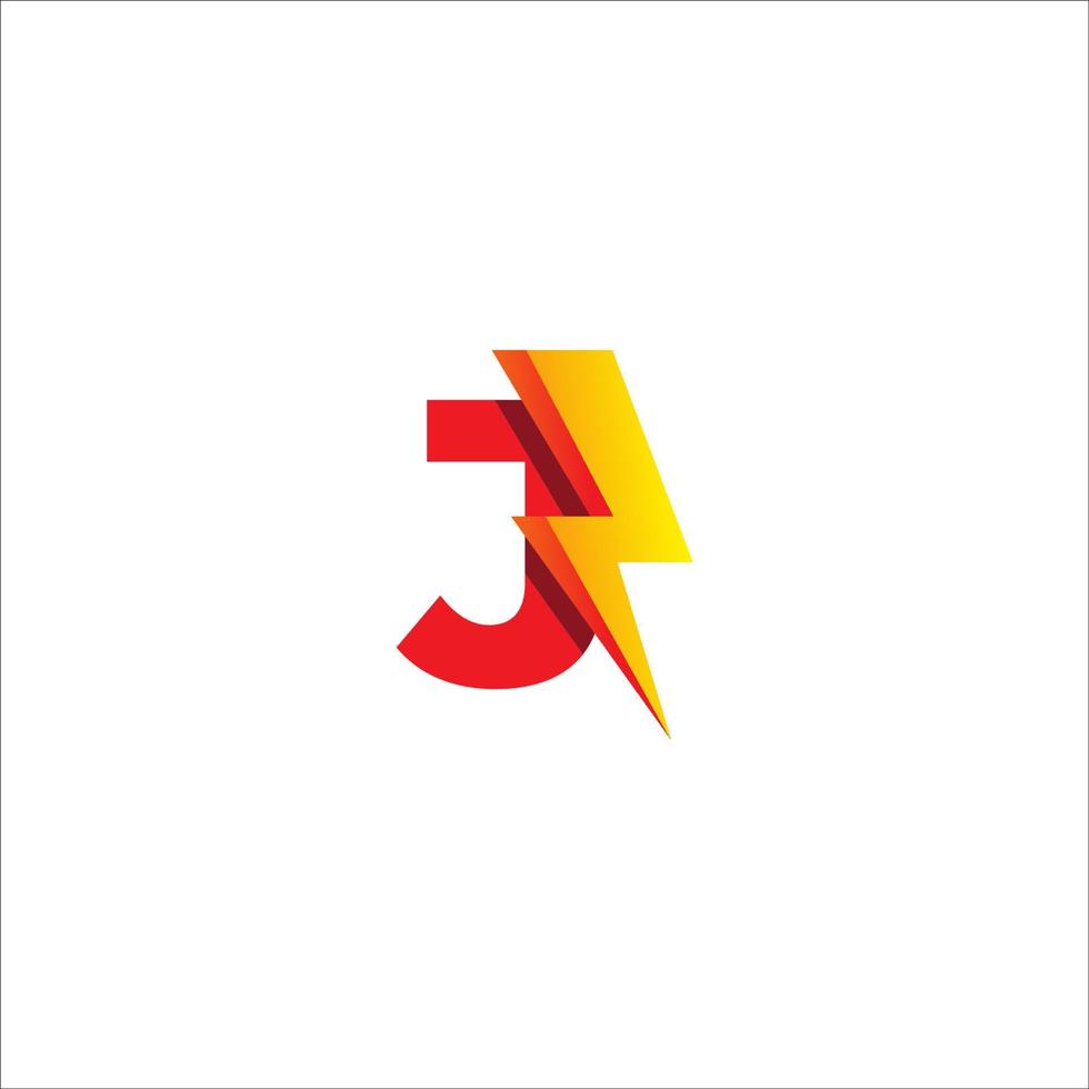 J Letter Initial Logo Design Template Isolated On White Background. Alphabet with Thunder Shape Logo Concept. Hot Red and Yellow Orange Gradation Color Theme. vector