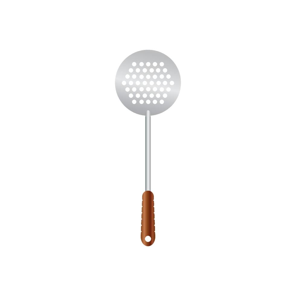 Rounded Spatula vector illustration isoalted on white background. Metal tool for frying with wooden handle. Suitable for 3d Realistic Mockup.