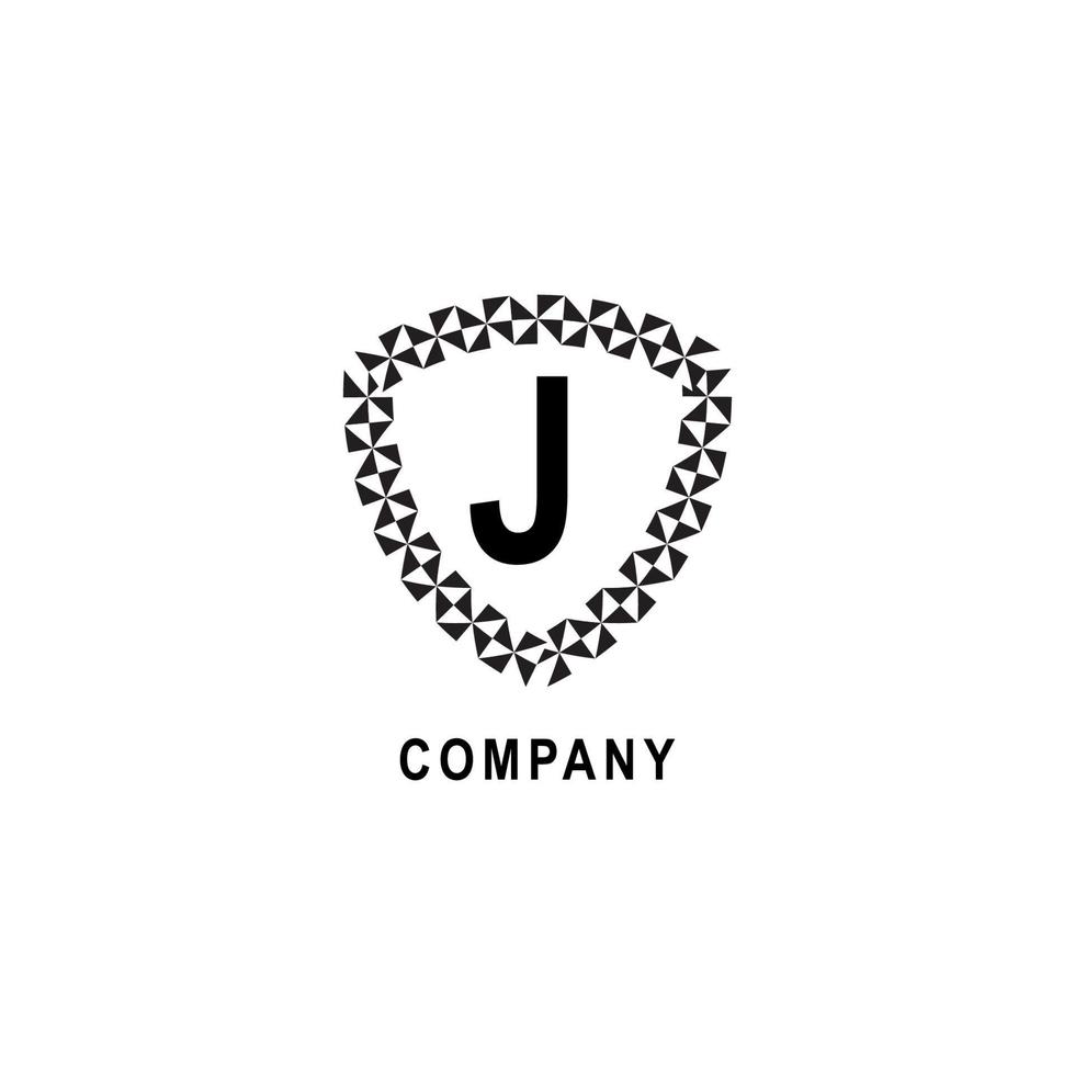 Letter J alphabetic logo deisgn template. Geometric shield sign illustration isolated on white background. Insurance company logo concept. vector