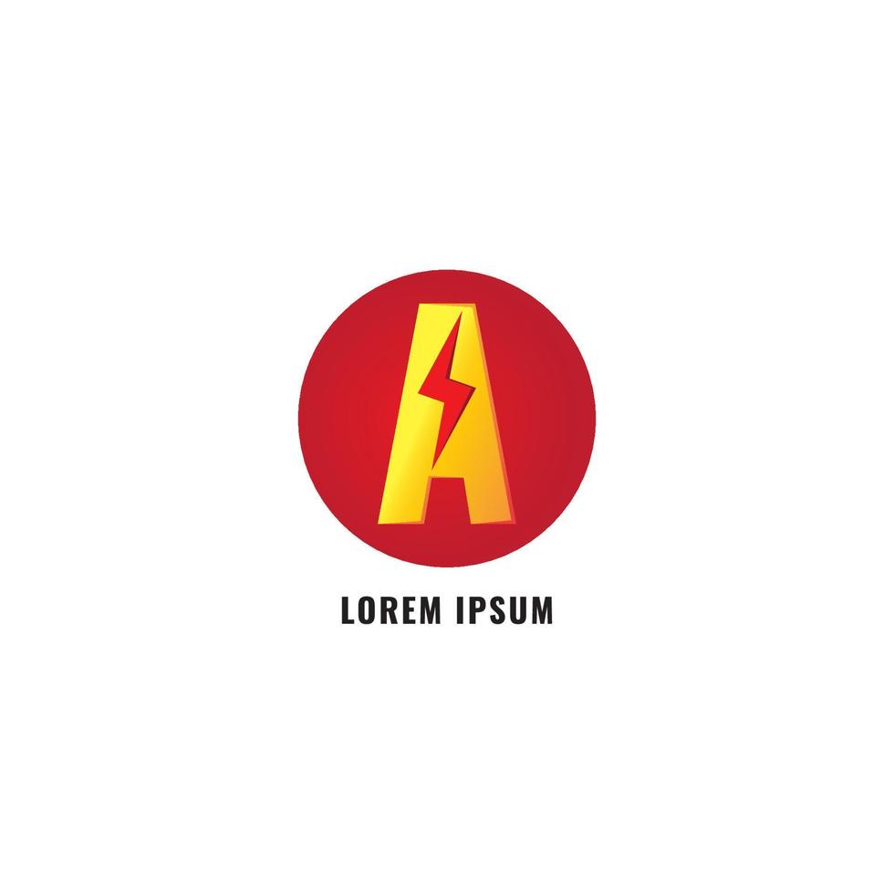 letra una plantilla de diseño de logotipo. alfabeto y trueno con el concepto de logotipo de forma de elipse. color de gradación rojo, dorado o amarillo y naranja. aislado sobre fondo blanco. vector