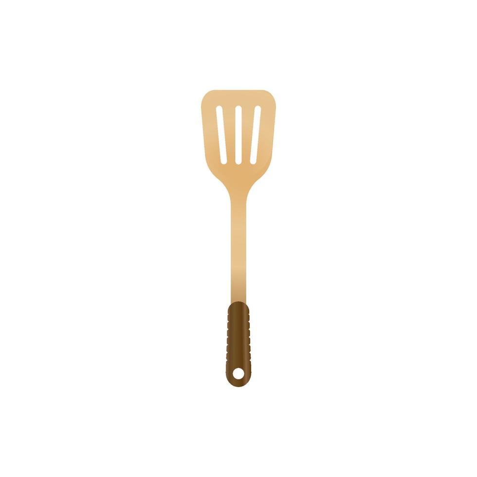 Spatula utensil, wooden tool for cooking and BBQ. Realistic vector illustration isoalted on white background. Suitable for 3d Realistic Mockup.