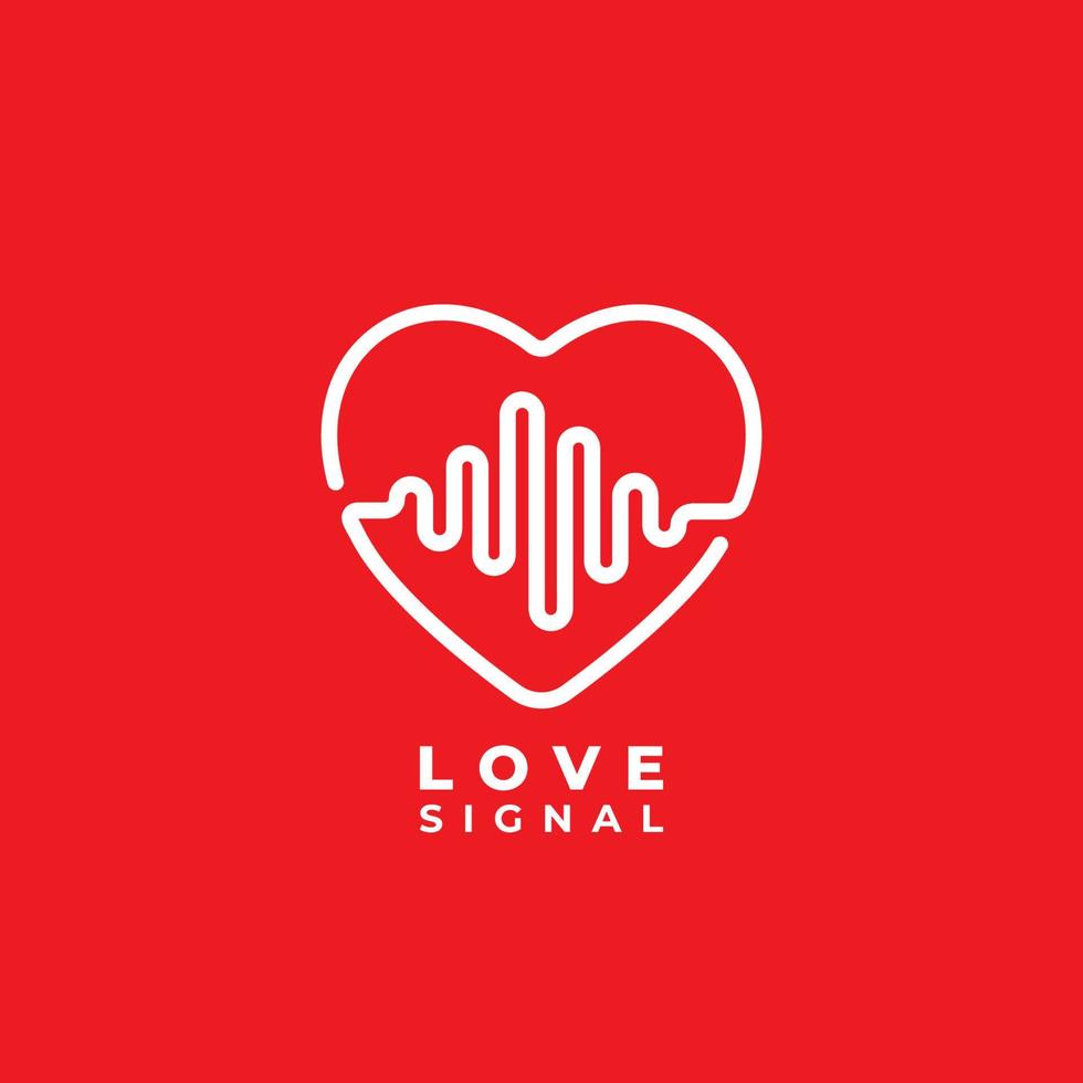 plantilla de diseño de logotipo de señal de amor. icono de corazón o amor con el concepto de logotipo de señal de pulso. pictograma, ilustración vectorial de contorno aislada en fondo blanco vector