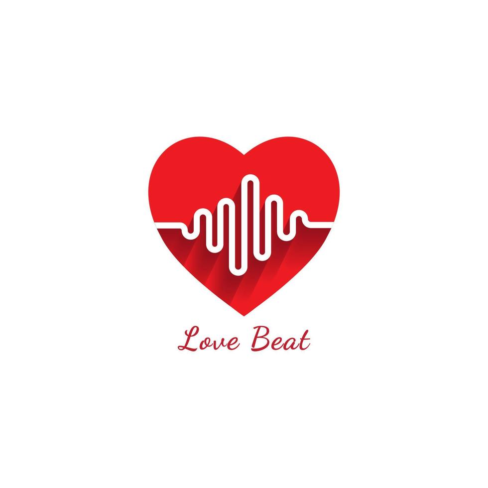 Love beat logo design template. Heart or love icon with pulse signal logo concept. Pictrogram vector illustration isolated on white background