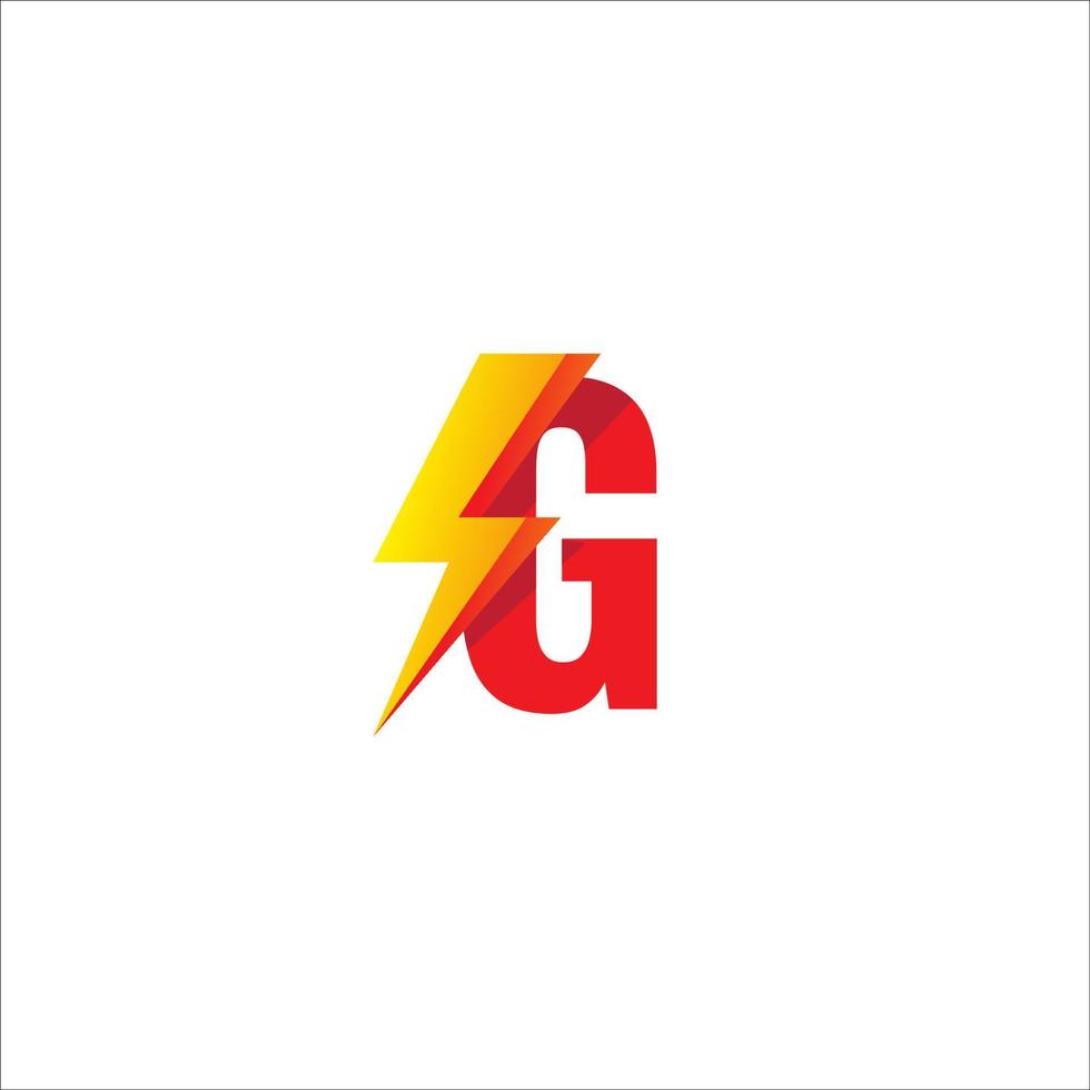 plantilla de diseño de logotipo inicial de letra g. alfabeto con concepto de logo de forma de trueno. tema de color de gradación rojo y amarillo naranja caliente. aislado sobre fondo blanco vector