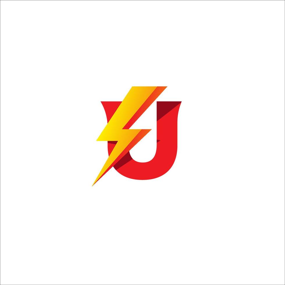 U Letter Initial Logo Design Template. Alphabet with Thunder Shape Logo Concept.  Isolated On White Background. Hot Red and Yellow Orange Gradation Color Theme. vector