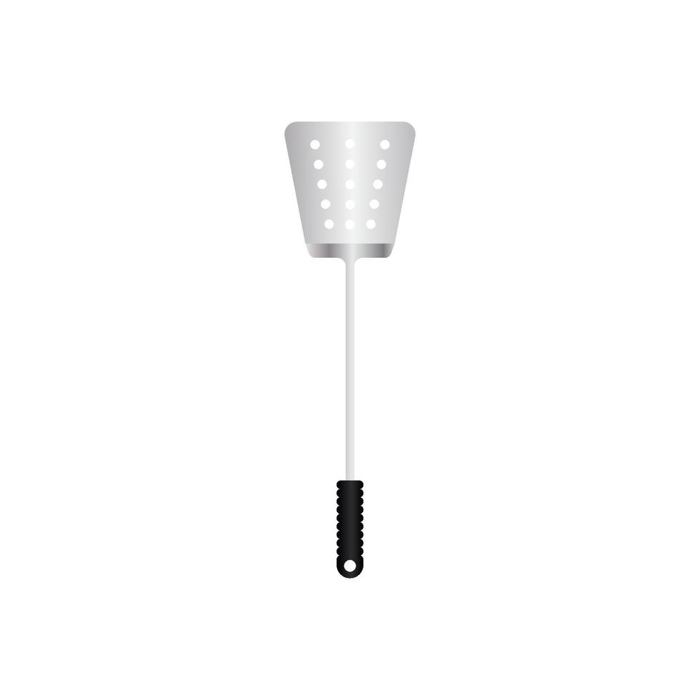 Spatula utensil vector illustration isoalted on white background. Metal tool for frying with heat resistant handle. Suitable for 3d Realistic Mockup.