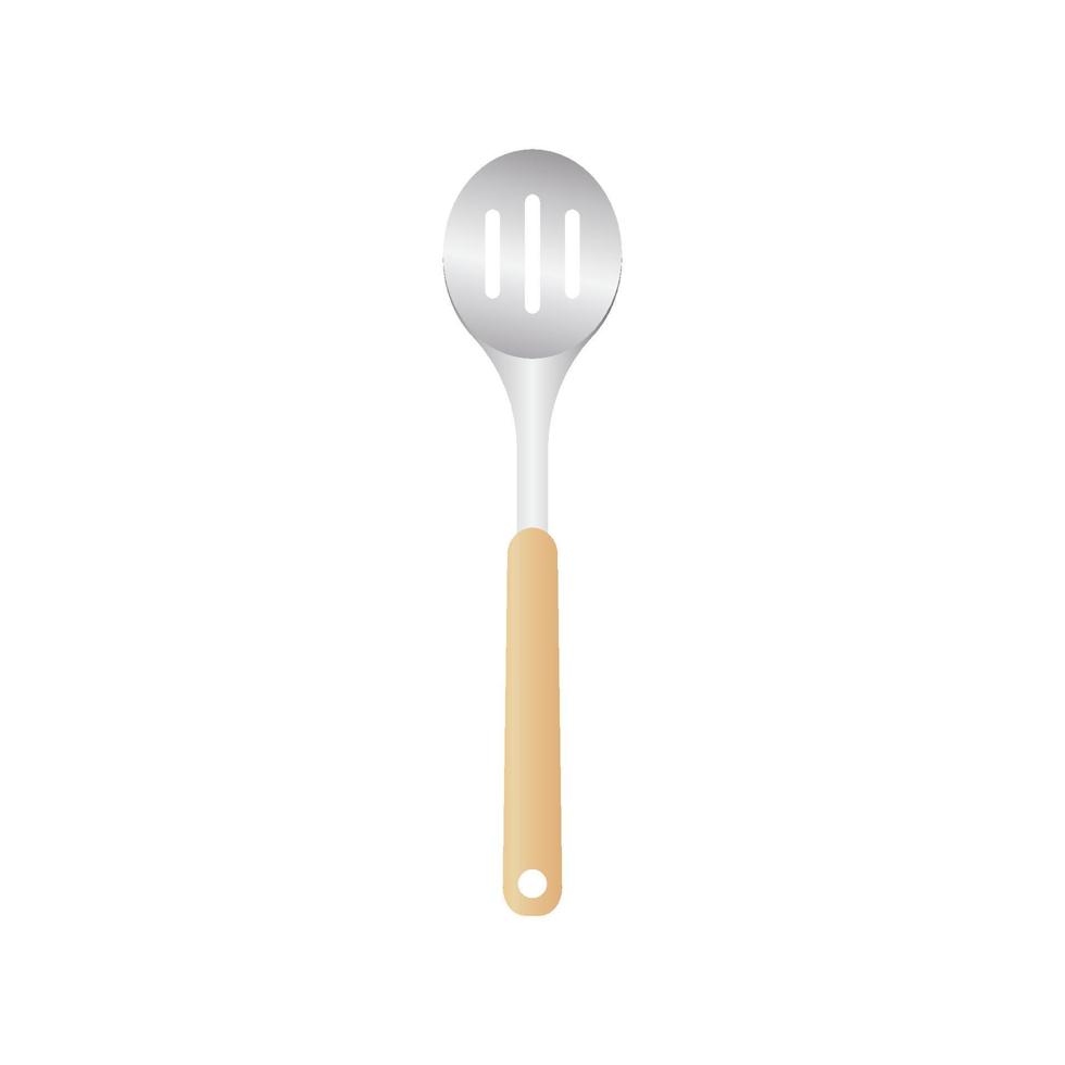 Spatula vector illustration isoalted on white background. Metal tool for cooking with wooden handle. Suitable for 3d Realistic Mockup.