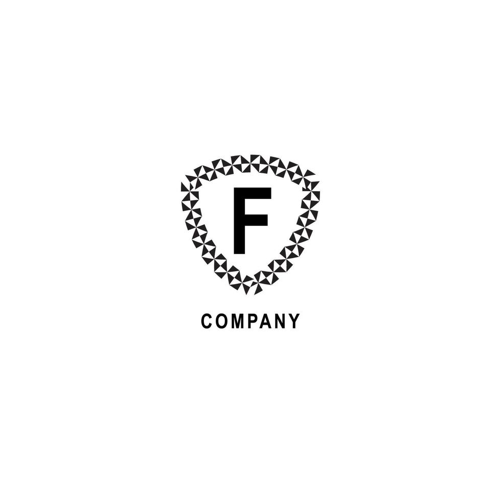 plantilla de diseño de logotipo alfabético de letra f. ilustración de signo de escudo geométrico. concepto de logotipo de la compañía de seguros aislado sobre fondo blanco. vector