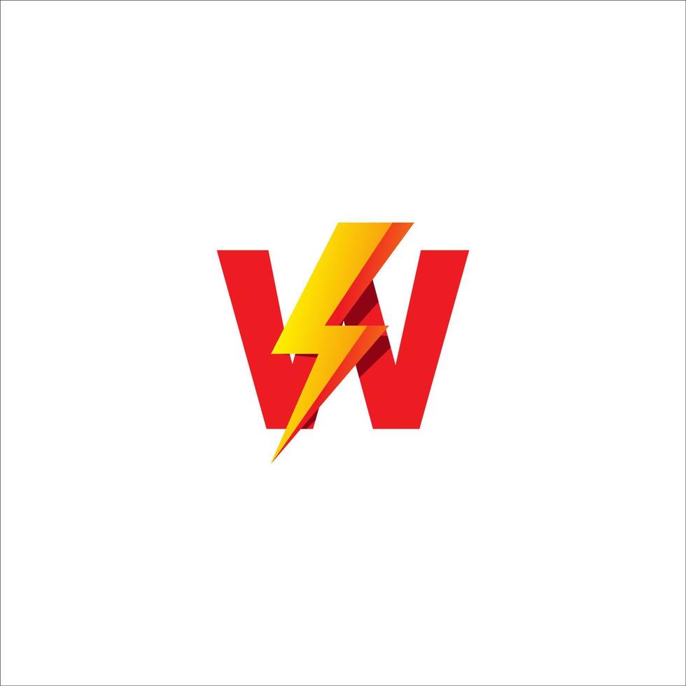 W Letter Initial Logo Design Template. Alphabet with Thunder Shape Logo Concept. Isolated On White Background. Hot Red and Yellow Orange Gradation Color Theme. vector