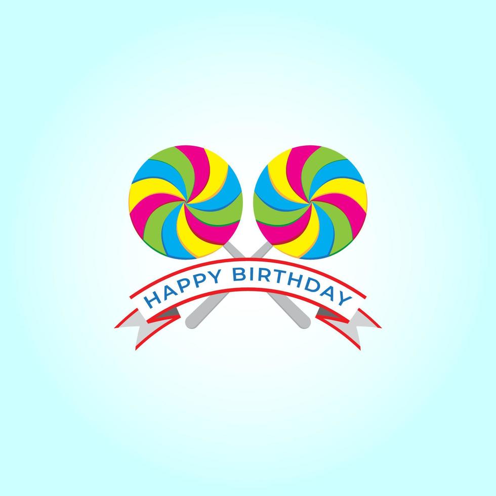 Twin lollypop with banner vector illustration on blue color background. You can change the text happy birthday according to your project