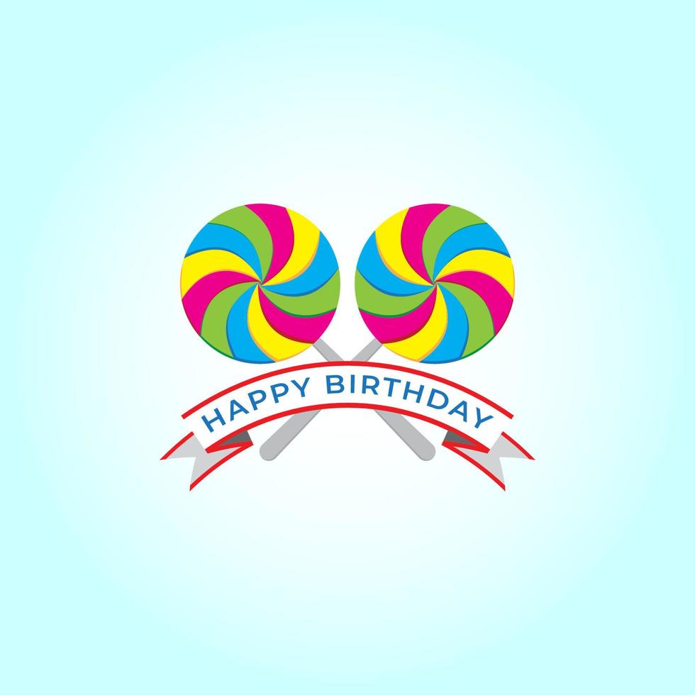 Twin lollypop with banner vector illustration on blue color background. You can change the text happy birthday according to your project